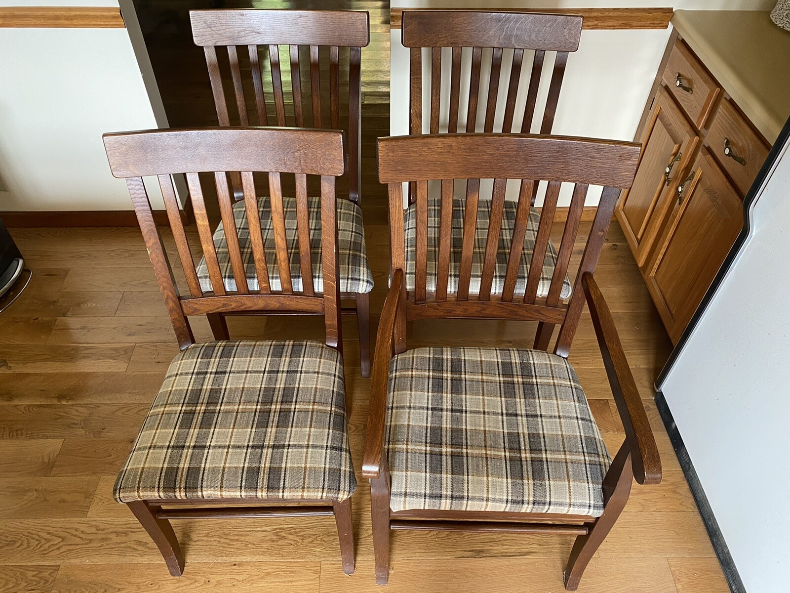 Arhaus Upholstered Classic Farmhouse Brown Dining Plaid Side Chairs Set