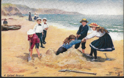 Kinder - Spaß auf dem Sand (Raphael Tuck) - Whitley Bay Station pmk 1909