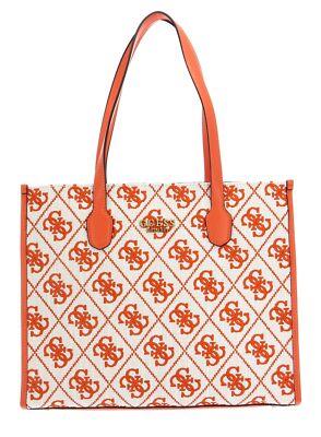 GUESS Silvana Girlfriend Tote Shopper Tasche Orange Logo creme orange Neu