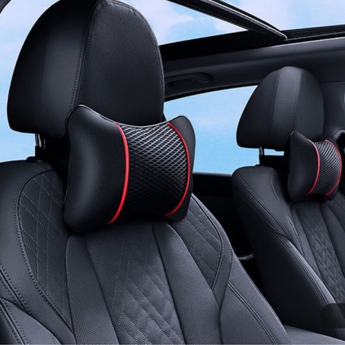 Car Seat Headrest Pad Leather Knitted Pillow Auto Head Neck Rest Support Cushion - Bild 2 von 18