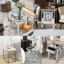 Drawer Mirrored Nightstand Side End Table Bedside Table for Bedroom Living Room