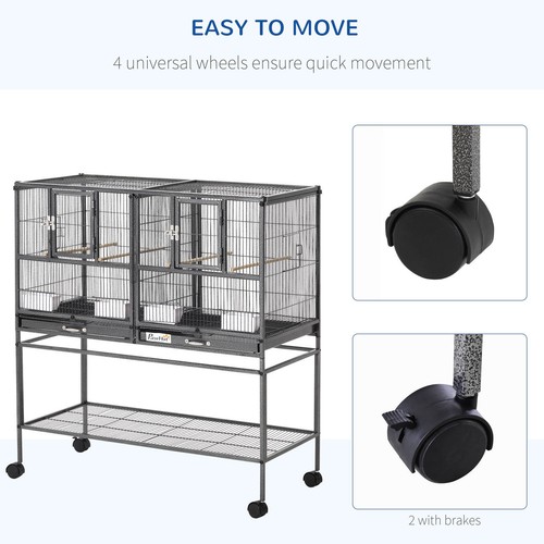 Large Divided Breeder Bird Cage with Rolling Stand Food Container Removable Tray - Picture 6 of 11