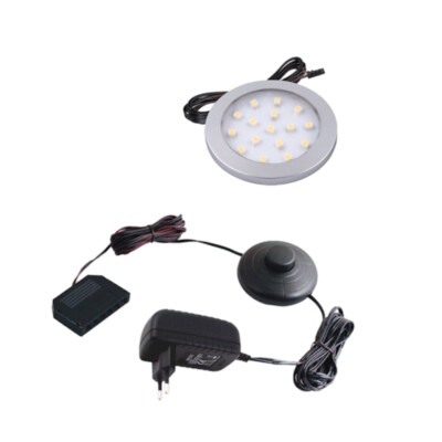 1-6 Stück LED AUFBAU Möbel-/Unterbauleuchte ORBIT in silber 12V / 2W + Trafo SET