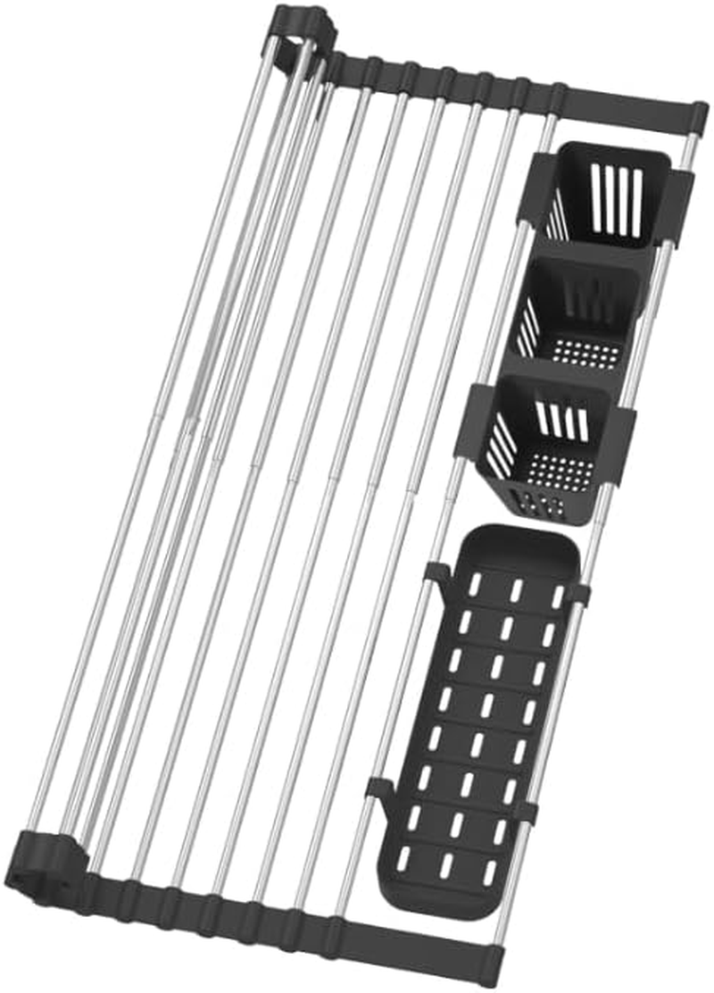 Dish Drying Rack, for Maximum 23” Sink Roll up Dish Drying Rack with Storage-image