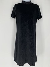 Philosophy Black Velour Velvet Paisley Embossed MIDI Shift Dress Sz M