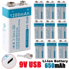 9V Volt Li-ion USB Rechargeable Batteries 1200mAh Lithium Ion Battery Type C LOT