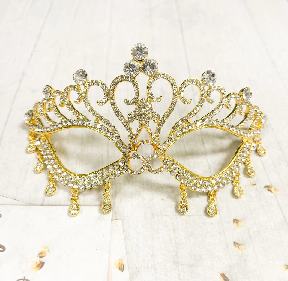 14K Gold Masquerade Mask, Wedding Party Mask, Luxury Crystal Mask, Venetian Mask - Image 3 of 4