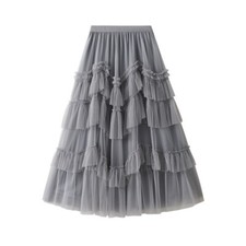 Femme Ruche Maille Jupe Tutu Trapèze Plissé Filet Pur Tulle Superposé Midi