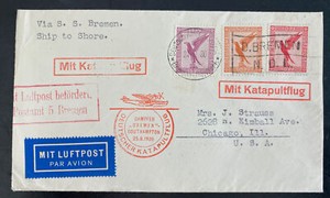 1930 Germany Catapult Ship To Shore Cover SS Bremen To Chicago iL Usa 5