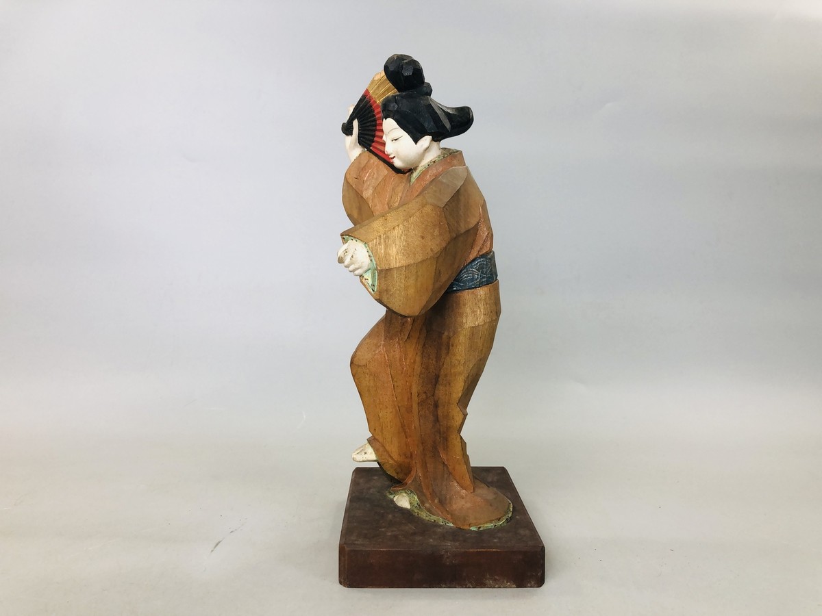 たんたん出品 Y5885 STATUE wood carving colored dancing figure signed box