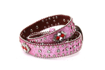 Pink Studded and Crystal Leather Belt (2 available) ZHENZQ Rhinestones Belt For Men Women Western Cowgirl  main image 4