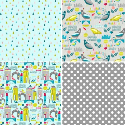 100% Baumwolle Patchworkstoff Nutex Nachbarschaft Vögel Stadtleben