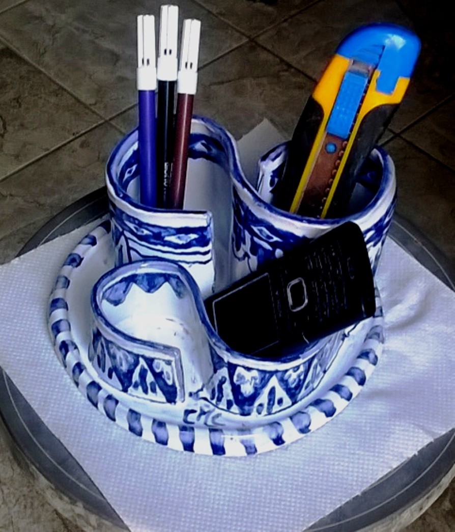 Organizer Scrivania Maiolica Blu | Soluzione Ordine e Stile