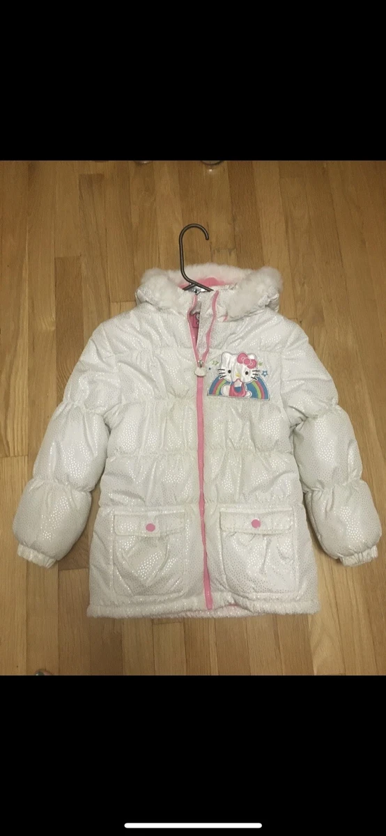 Hello Kitty Girls Coat Jacket Puffy Hood winter White size 10