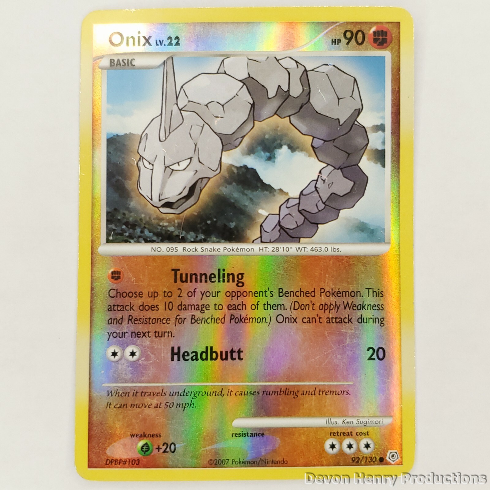 ONIX REVERSE HOLO - Diamond & Pearl 92/130 - Pokemon Common Holo - Excellent/LP