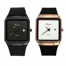 Casual Square Dial Date Silicone Strap Quartz Analog Wrist Watch Women's Men's