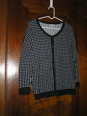 TARGET MERONA WHITE DOT BLACK COTTON CARDIGAN SWEATER SZ L 0320 fa