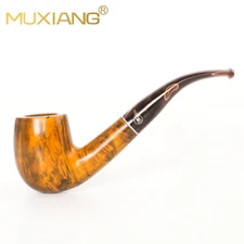 MUXIANG Wooden Bent Billiard Pipe Briar Smooth Tobacco Pipe 9mm Smoking Pipe