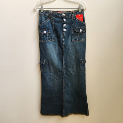 Style J Skirt Women's 26 US 6 Small Blue Denim Jean Button Retro Y2K Boho Chic