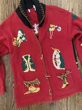 Vintage Hand knit Rodeo Ugly Christmas Sweater Western Theme Holy Frail M L