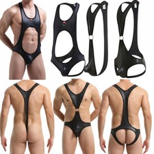 Men One-Piece Jockstrap Bodysuit Wrestling Singlet Backless Jumpsuit Gay Leotard