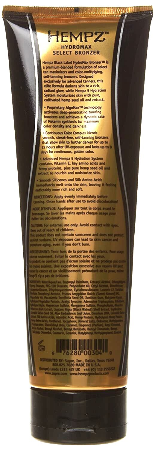 6x HEMPZ BLACK LABEL HYDROMAX Facial Bronzer Tanning Lotion 8oz/each