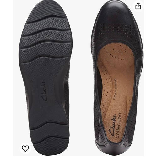 Clarks Women Black Leather Jenette Ease Ballet Flat, Size 11 - Picture 2 of 10