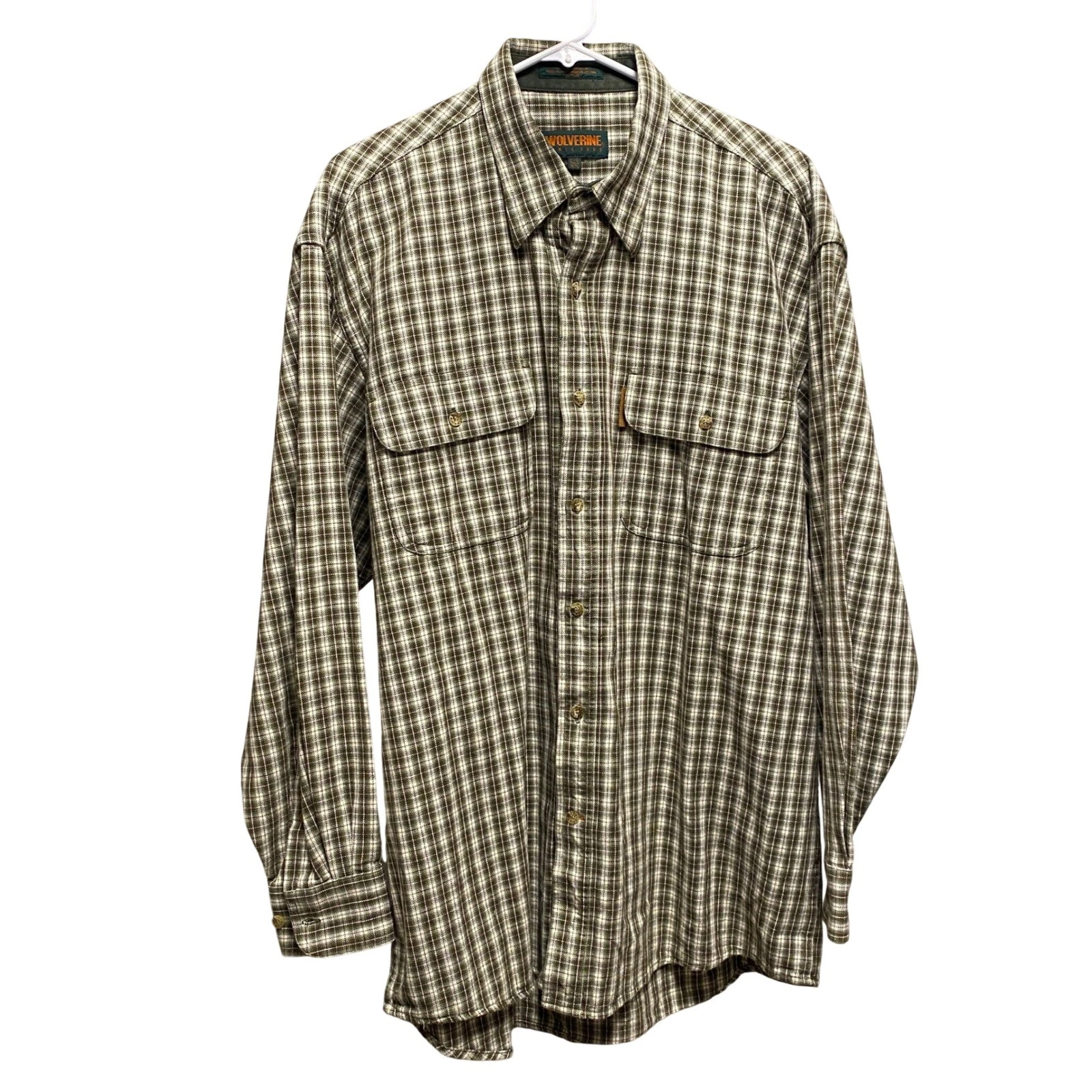 Wolverine Mens Large Green Plaid Cotton Flannel Long Sleeve Button Work Shirt
