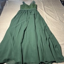 Lace Beaded A-Line V-Neck Corset Bridesmaid Dress Size 28 Dark Green