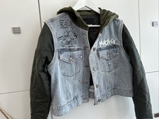 Desigual Disney Mickey Maus Jeansweste Gefüttert Kapuze + Ärmel Budapest Regenja
