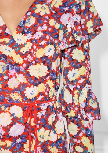 & Other Stories Floral Ruffle Wrap Dress UK 10/ 38 Rrp £110 Red Pink Midi Length - Picture 2 of 8