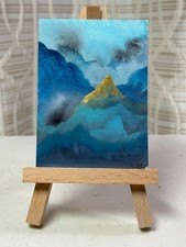 ACEO Original painting, Misty Mountains, brushwavesstudios, Mountains, Clouds