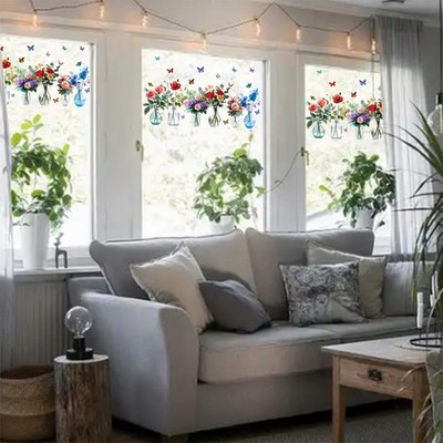 Klebevase Muster Wandbild Dekoration mit Rosen Pfingstrosen und Schmetterlingen