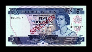 SOLOMON ISLANDS 5 DOLLARS SPECIMEN BANKNOTE NO RESERVE AUCTION NR!