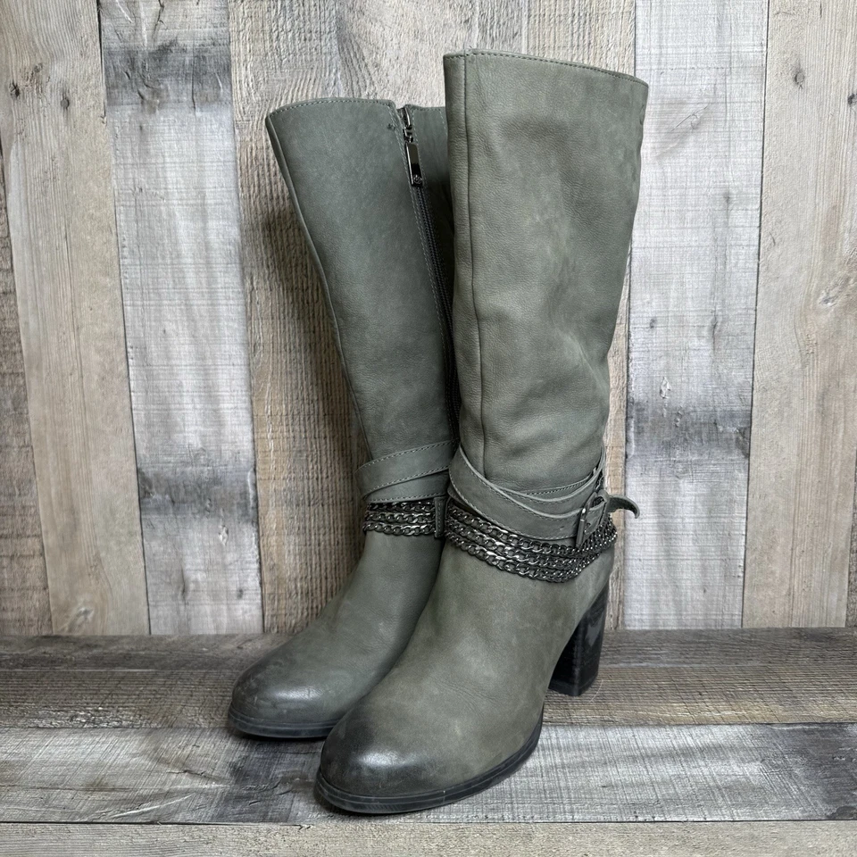 Womens Josef Seibel Gerry Weber Green Leather Tall Heeled Chain Boots Size 38 - Image 2 of 4