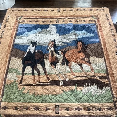 Patch Magic Western Applique Horses Full Quilt Wall Hanging 92 X 82 in
