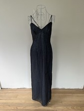 Vintage Prom Dress Maxi Gown Size 10 Black 90s Y2K Mesh Plaid Goth Grunge Sequin