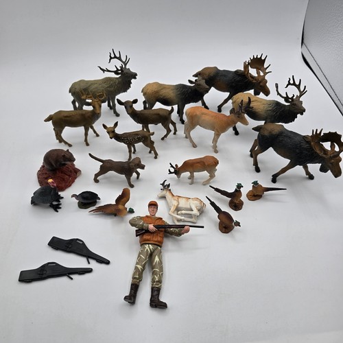 Deer Big LOT Figurines Forest Animal Tree Wildlife Elk Pheasants Hunter Man