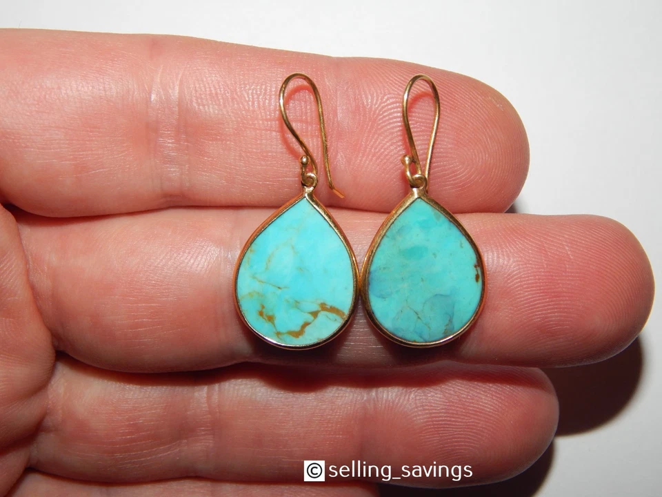 JUEGO DE PENDIENTES COLGANTES IPPOLITA ORO AMARILLO 18K BISEL TURQUESA 1,4 PULGADAS Foto 4 de 4