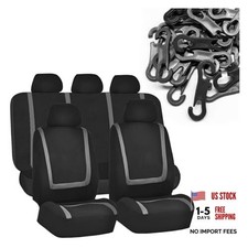Car Seat Covers Full Set, Breathable Car Seat Protector Airbags Compatible Grey