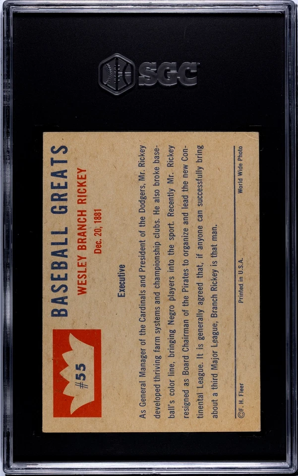 1960 Fleer Baseball Greats - Branch Rickey #55 SGC 3 VG - Image 2 of 2