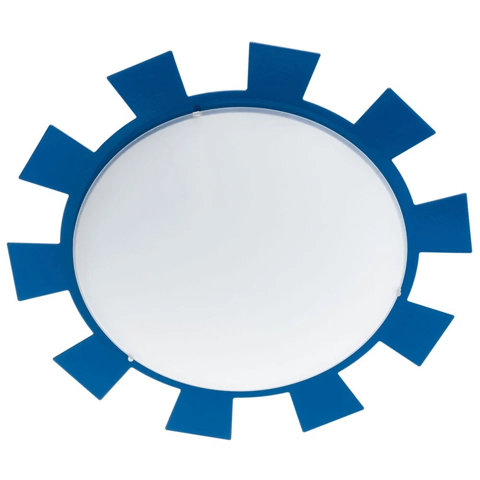 Applique Murale Lampe Enfant Plafonnier Soleil Verre Blanc Satiné Acier Bleu E27 - Photo 2/4