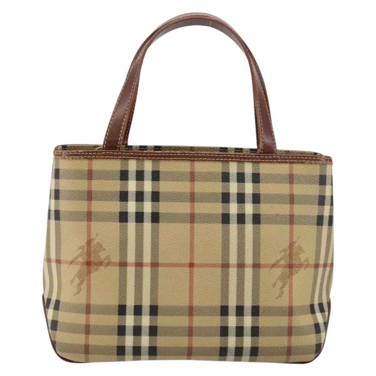 BURBERRY Nova Check Hand Bag PVC Beige Silver Auth BA7137 | eBay