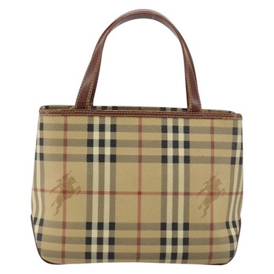 BURBERRY Nova Check Hand Bag PVC Beige Silver Auth BA7137 | eBay