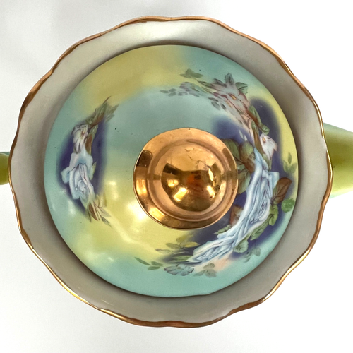 Vtg Victorian Floral Tea Pot Blue Roses Gold Tone Trim Green Pink 8.5"h - Picture 10 of 15
