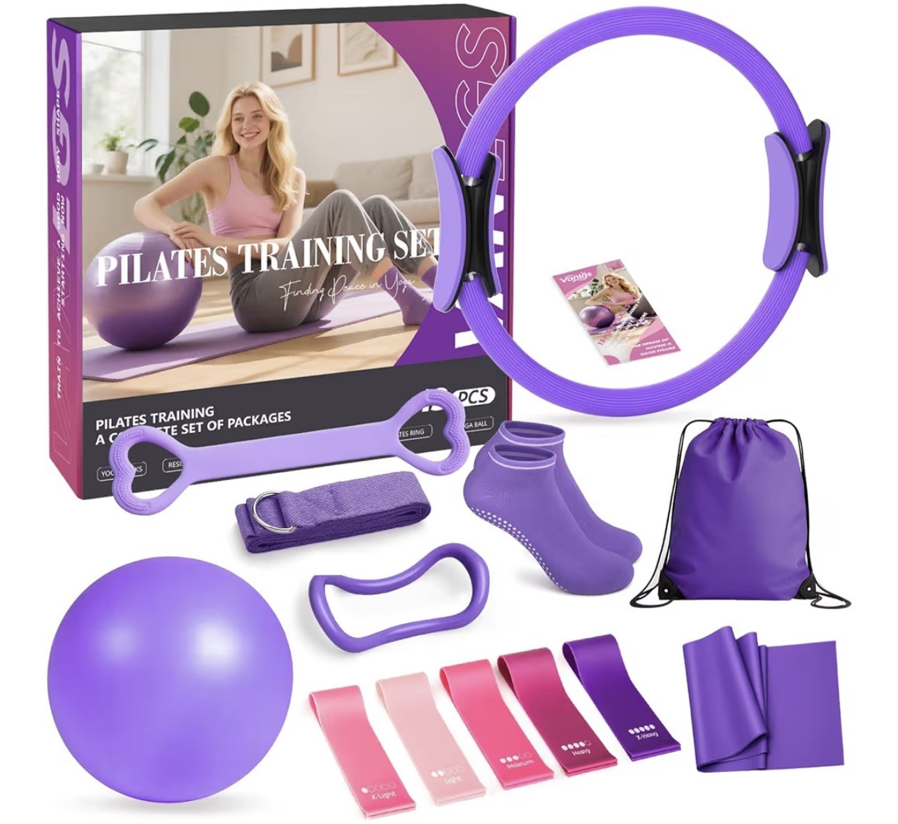Kit de entrenamiento Home Pilates Essentials de 13 piezas con anillo de 13", bola de 10" y resistencia