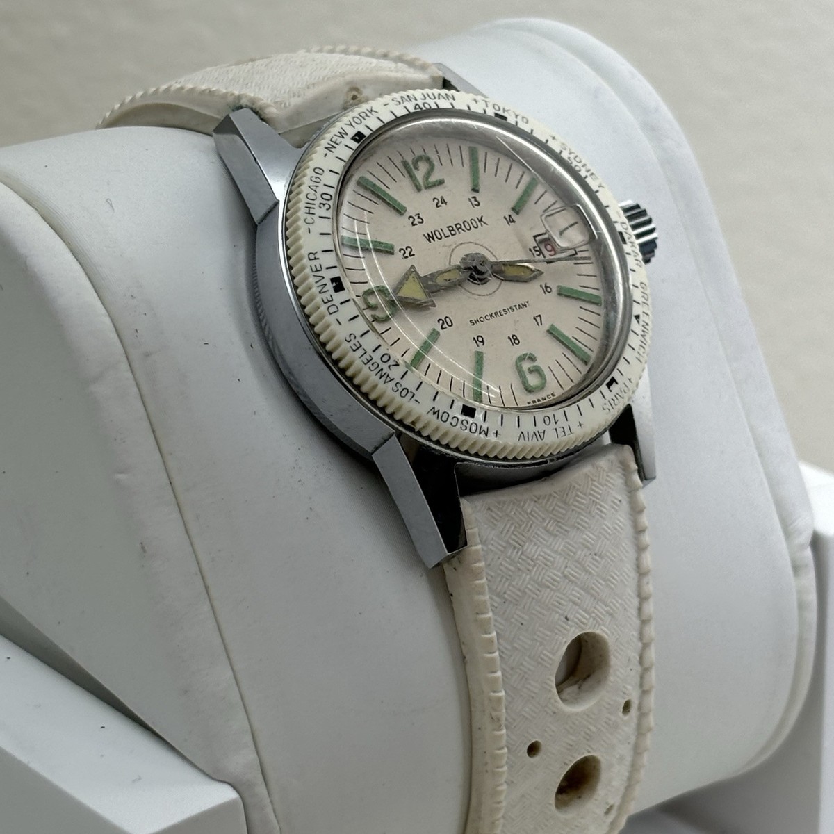 Wolbrook Vintage Skin Diver Manual Wind World Time Watch 32mm