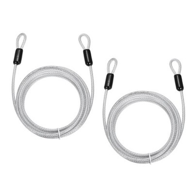 2pcs 3/16'' Dia 8.2ft Security Cable Lock Vinyl Coated Steel with Loops Clear