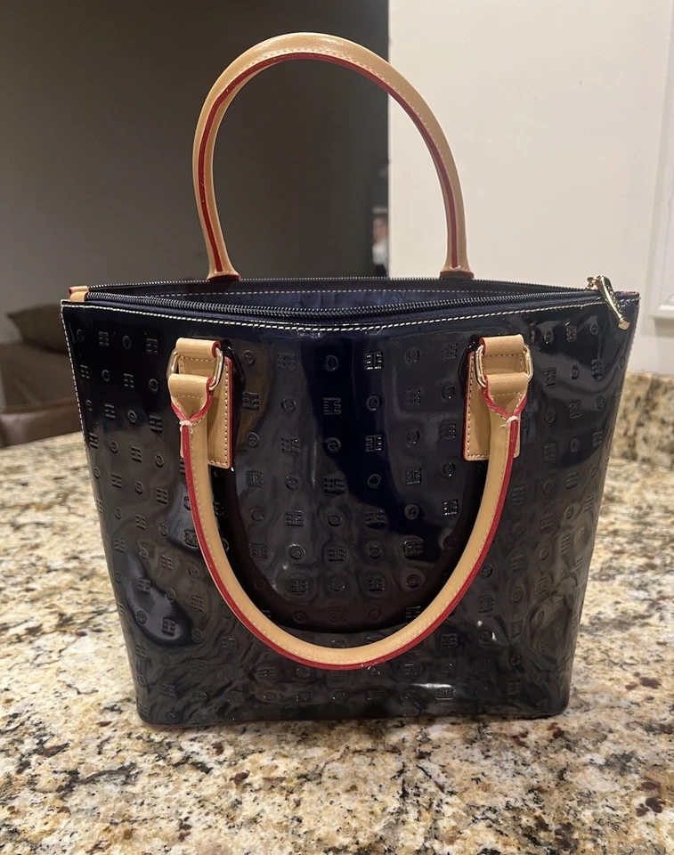 ARCADIA Patent Calf Leather Top Handle Bag Made In Italy Ocean Blue - Image 4 of 4