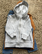 Grey Unisex Baby Toddler Hooded Full Zip Hoodie w/ Pockets 12-18 Months